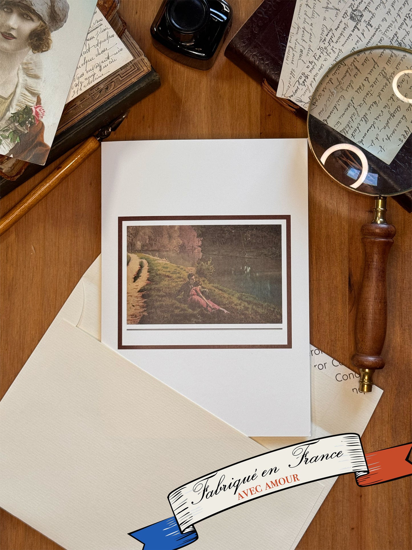 Carte illustrée d’après une correspondance retrouvée - Un dimanche au bord du lac