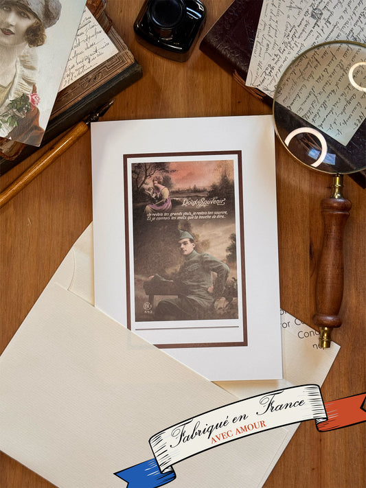 Carte illustrée d’après une correspondance retrouvée (1920s)- Le Héros