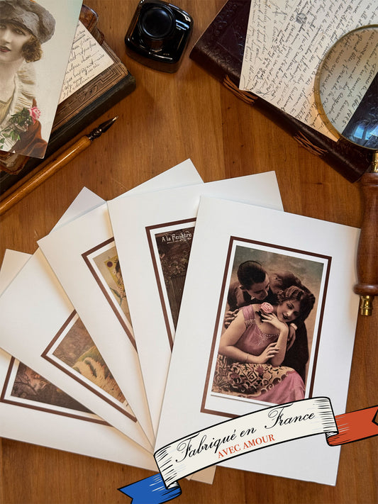 Cartes illustrées d’après une correspondance retrouvée - Lot de 5 cartes postales d'amour